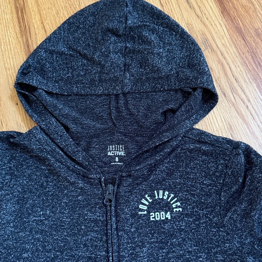 JUSTICE Heather Black Zip-Up Hoodie, Size 8